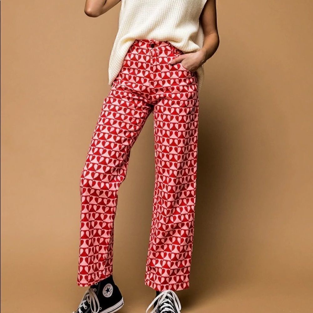NWT Pink / Red Hearts Printed Jeans